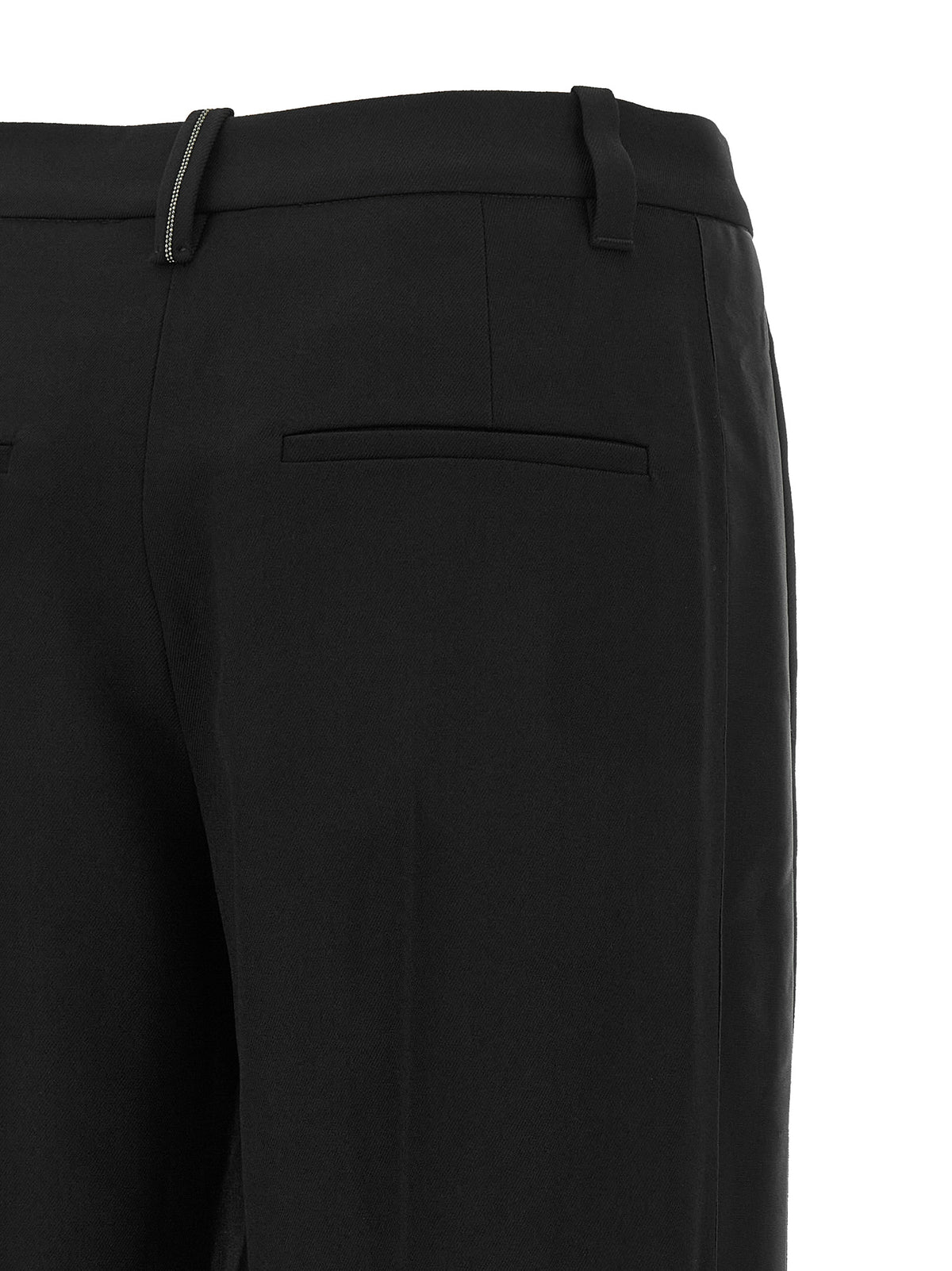 Brunello Cucinelli Monile Women's Straight Leg Wide Virgin Wool Trousers - Black Signature