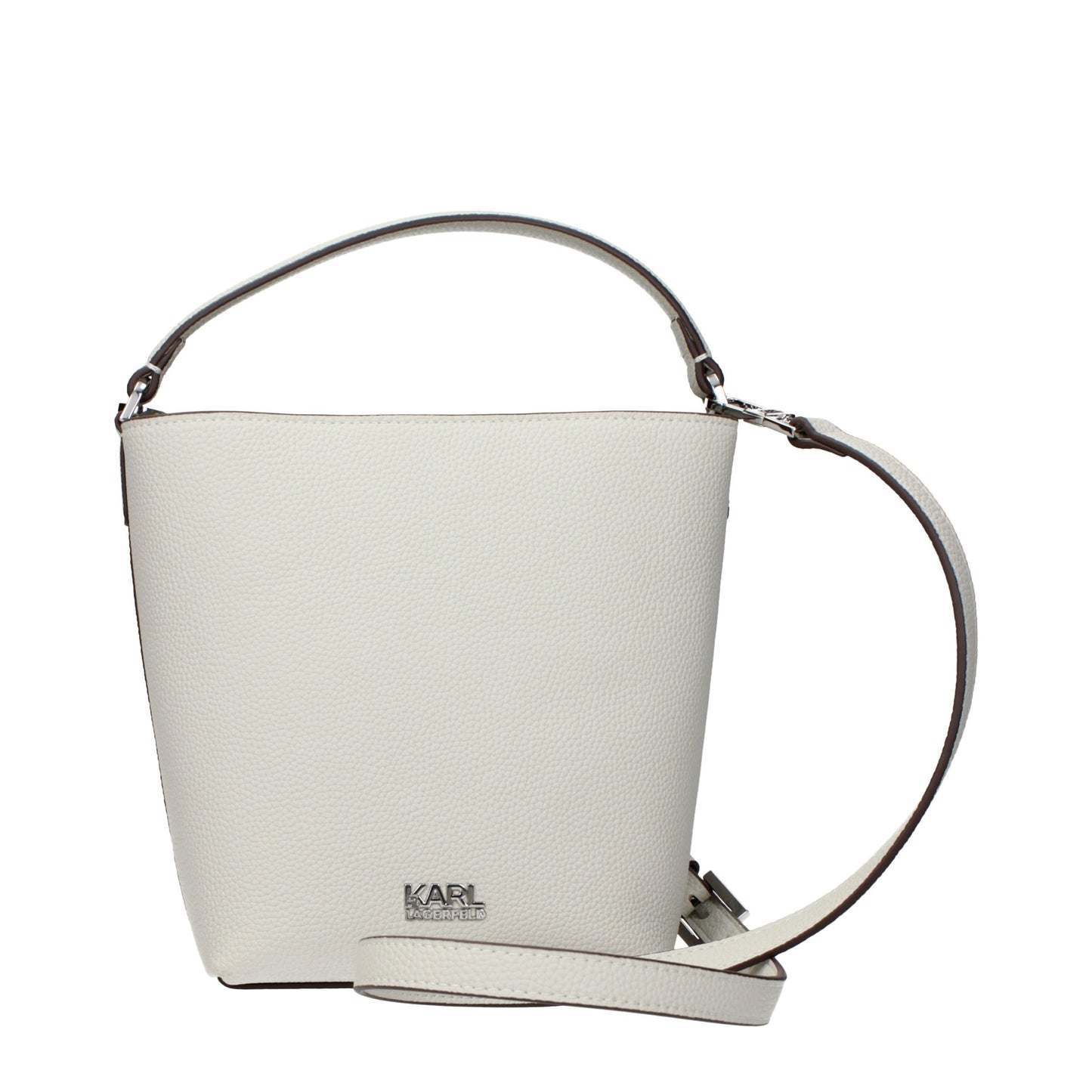 Handbag by Karl Lagerfeld for women in leather gray features a contemporary silhouette, showcasing a secure , ample , and contemporary adjustable-strap for a sophisticated look.