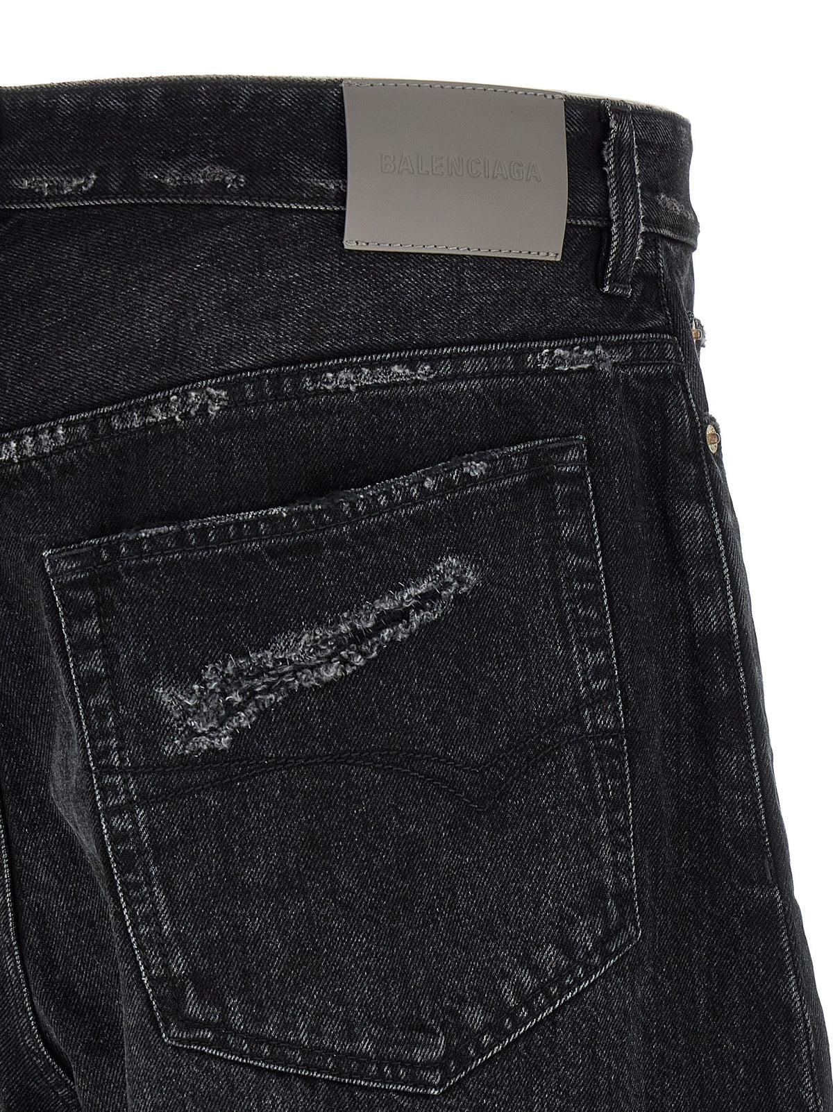 Balenciaga Men's Wide Cropped Cotton Denim Jeans - Black Gray