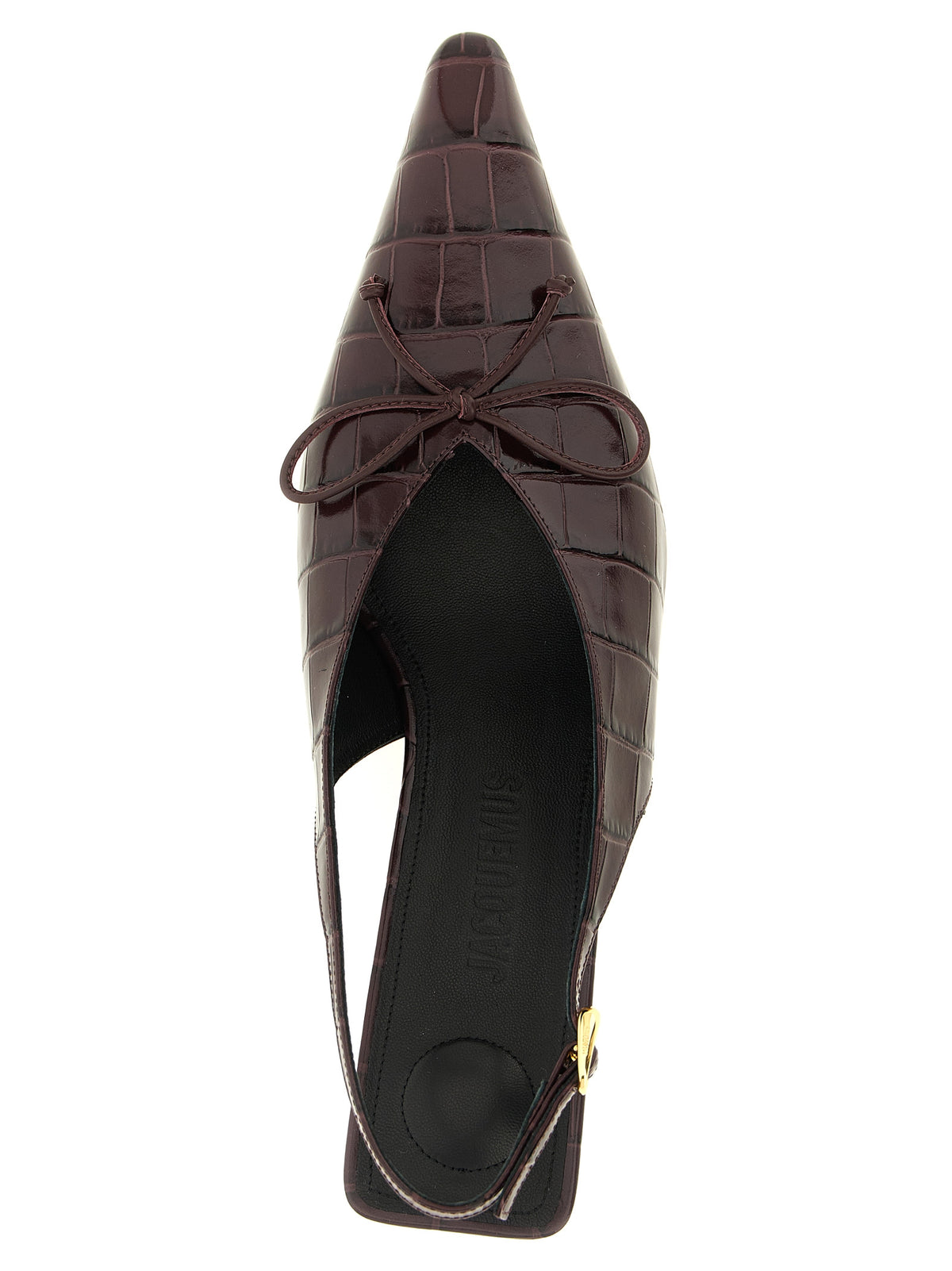 Jacquemus Women's Crocodile Calfskin Leather Mid-Heel Kitten Slingback Pumps Heels - Bordeaux Gold Print