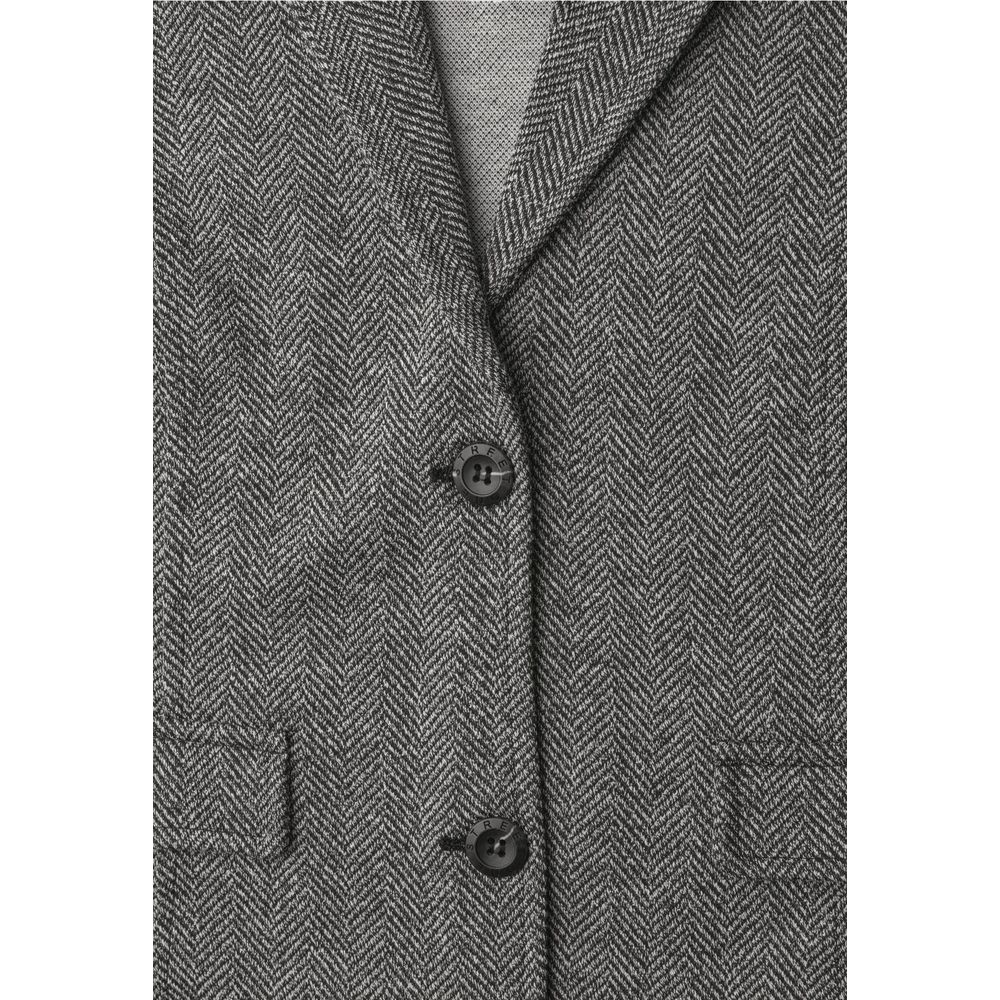 Street One Women's Double Breasted Viscose Polyester Cotton Blazer - Black Patterned Herringbone