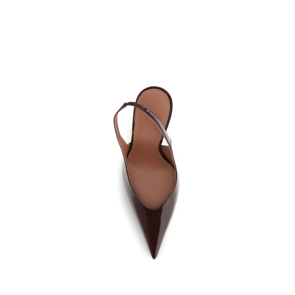 Stiletto Slingback Pumps Heels by Amina Muaddi for women in bos taurus calf patent leather bordeaux features a effortlessly chic Women's Bos Taurus Calf Patent Leather Stiletto Slingback Pumps Heels design with a sophisticated stiletto and elegant pointed toe style.