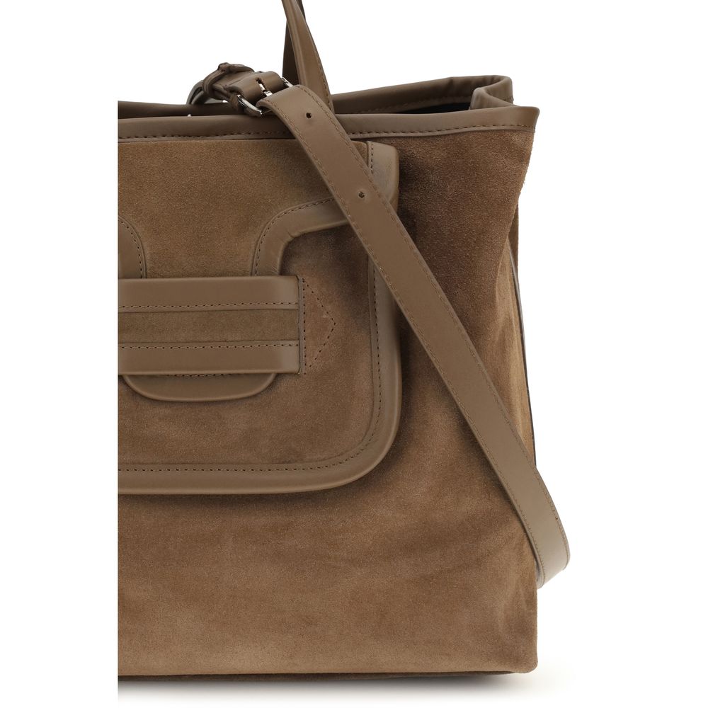 Shoulder Tote Bag by Pierre Hardy for women in suede calfskin leather brown & signature features an effortlessly chic silhouette with a secure , ample external-pockets, and versatile shoulder-strap, adjustable-strap & handle for effortlessly chic everyday luxury.