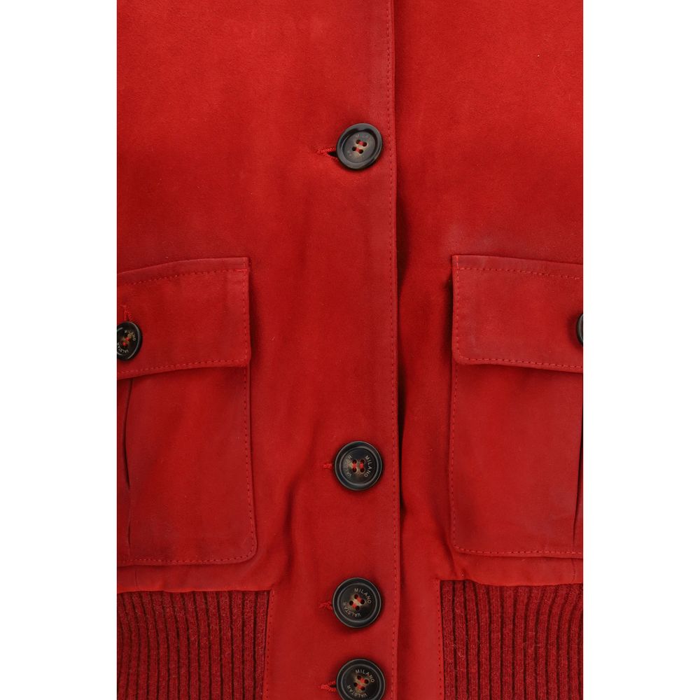 Overcoat by Valstar for women in suede goatskin leather red features an satoral silhouette, showcasing a sophisticated and satoral pockets for a premium, timeless look.