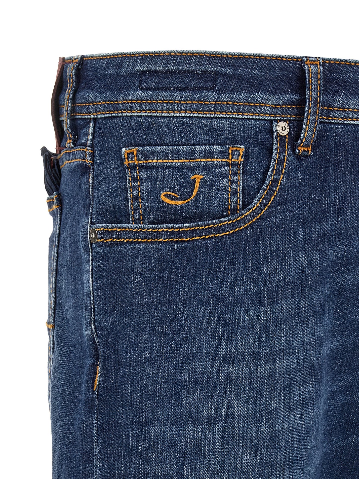 Jacob Cohen Men's Straight Leg Regular Fit Canvas Cotton Denim & Leather Jeans - Blue Burgundy Signature