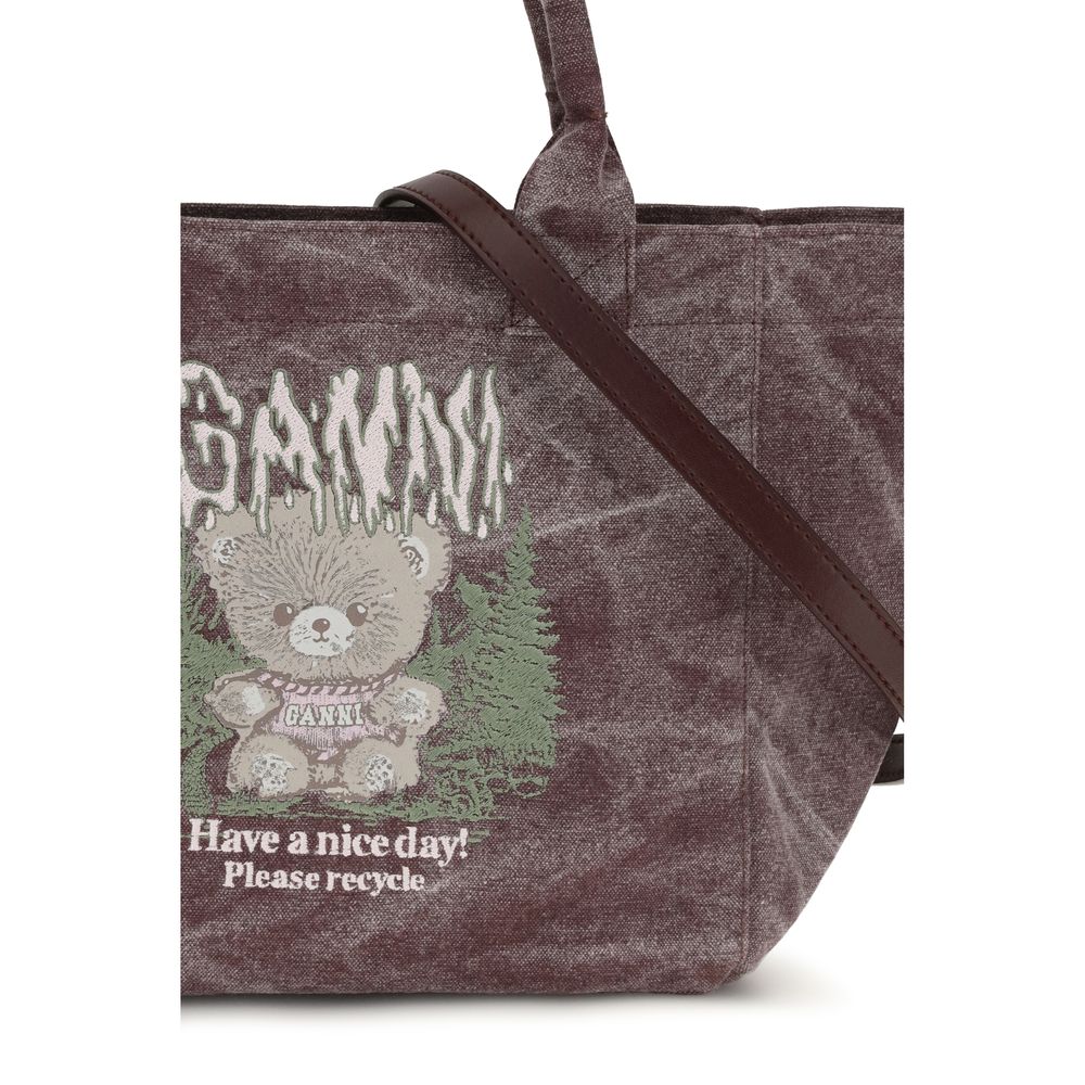 Ganni Cotton Small Shoulder Tote Bag - Bordeaux