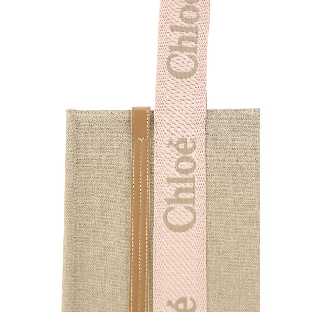 Chloé Woody Leather & Linen Shoulder Bag - Brown Monogram