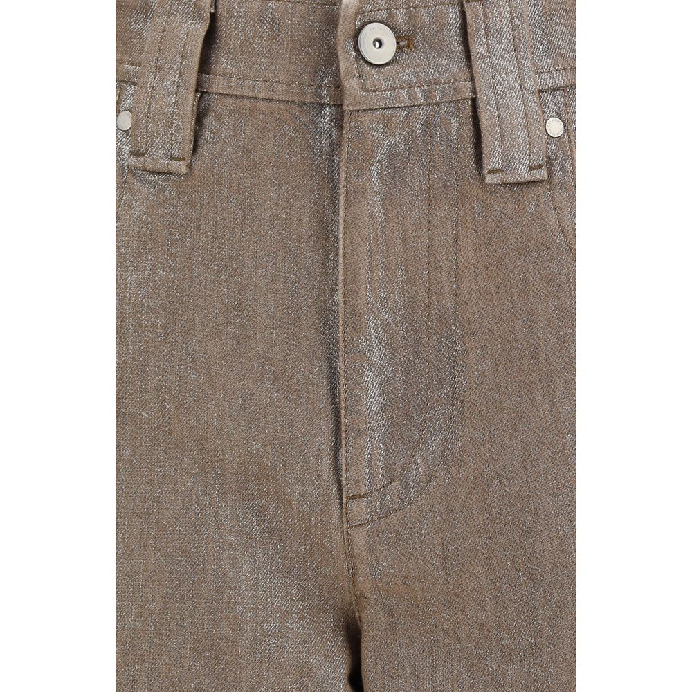 Brunello Cucinelli Women's Straight Regular Fit Wide Cotton Denim Leather & Lurex Jeans - Beige
