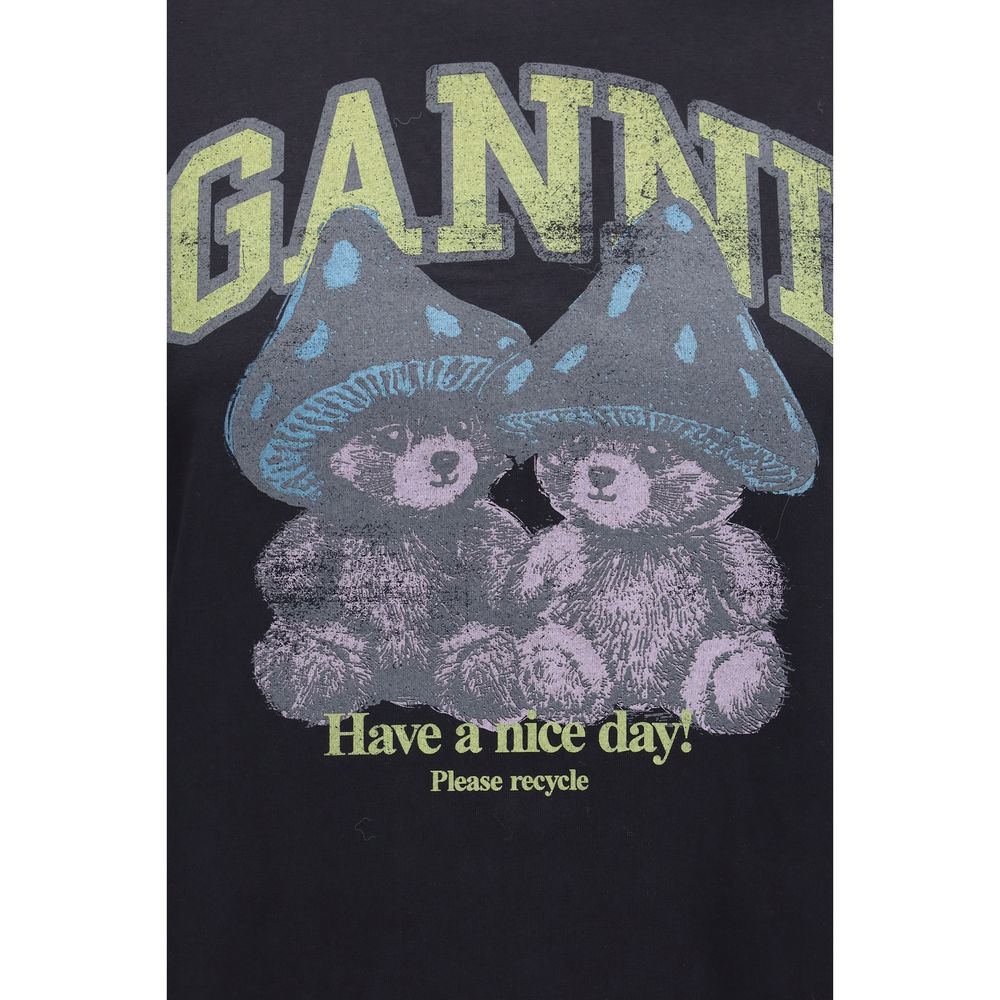 Ganni Bear Women's Regular Fit Short-Sleeve Crew Neck Organic Cotton T-Shirt - Gray Print