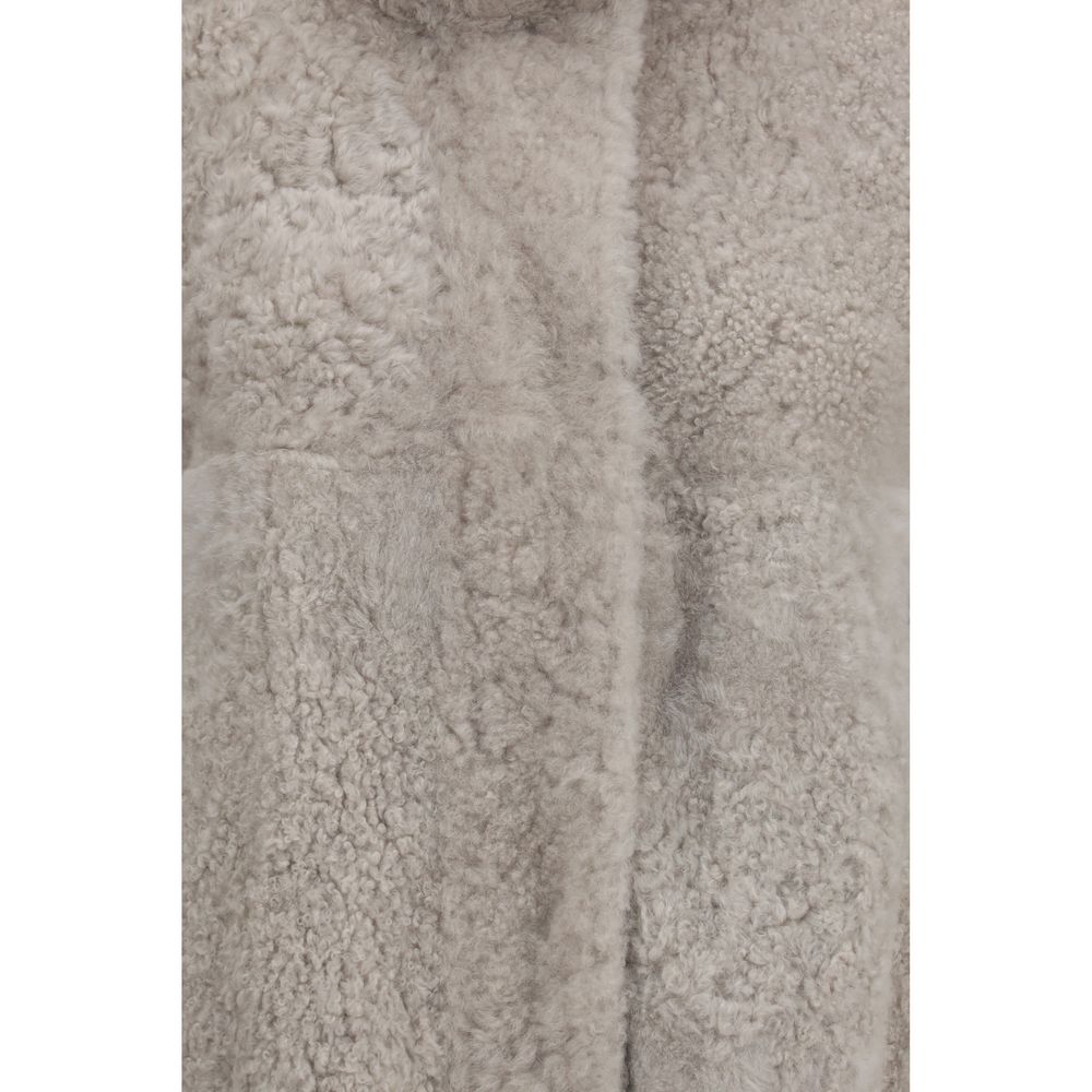 Brunello Cucinelli Women's Faux Fur & Leather Overcoat - Gray