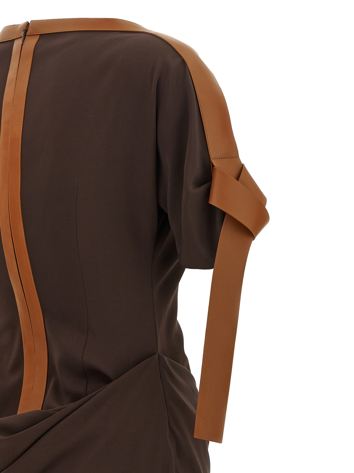 Ferragamo Play Women's Boat Neck Leather Viscose & Elastane Long Dress - Brown