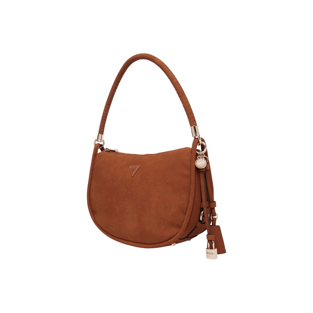 Guess Danya Suede Leather Medium Shoulder Hobo Handbag - Brown Signature