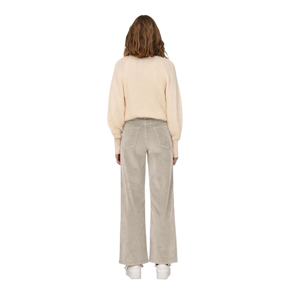 Only Women's Wide Cropped High Rise Stretch Cotton Corduroy Trousers - Beige