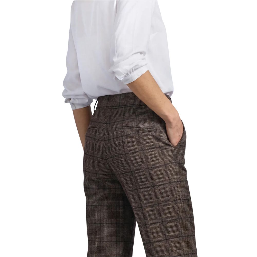 Street One Women's Straight Leg Regular Fit Stretch Polyester & Viscose Trousers - Brown Patterned