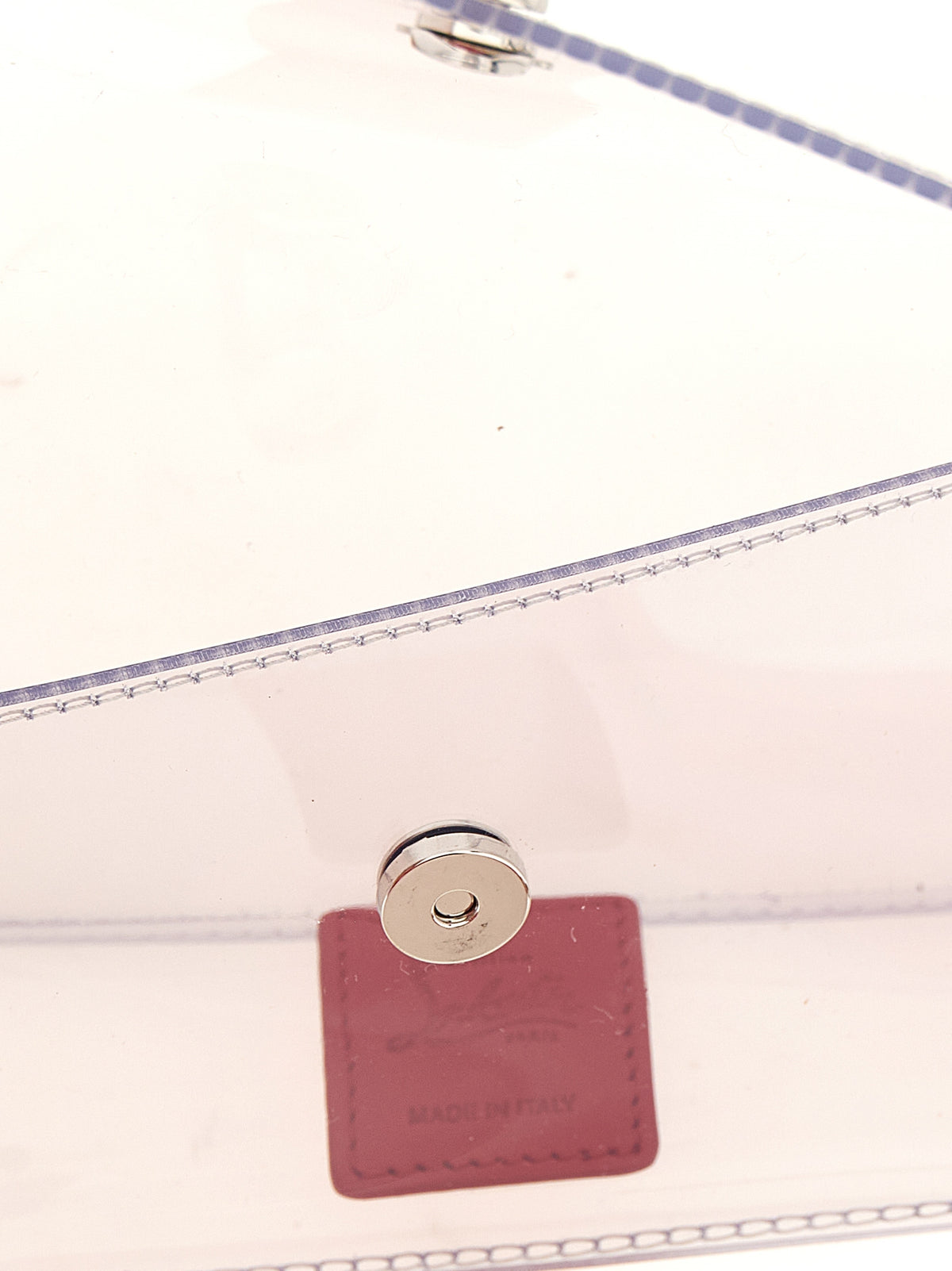Christian Louboutin Bettina Leather Metal & PVC Large Shoulder Flap Clutch Handbag - Red Silver Transparent Signature