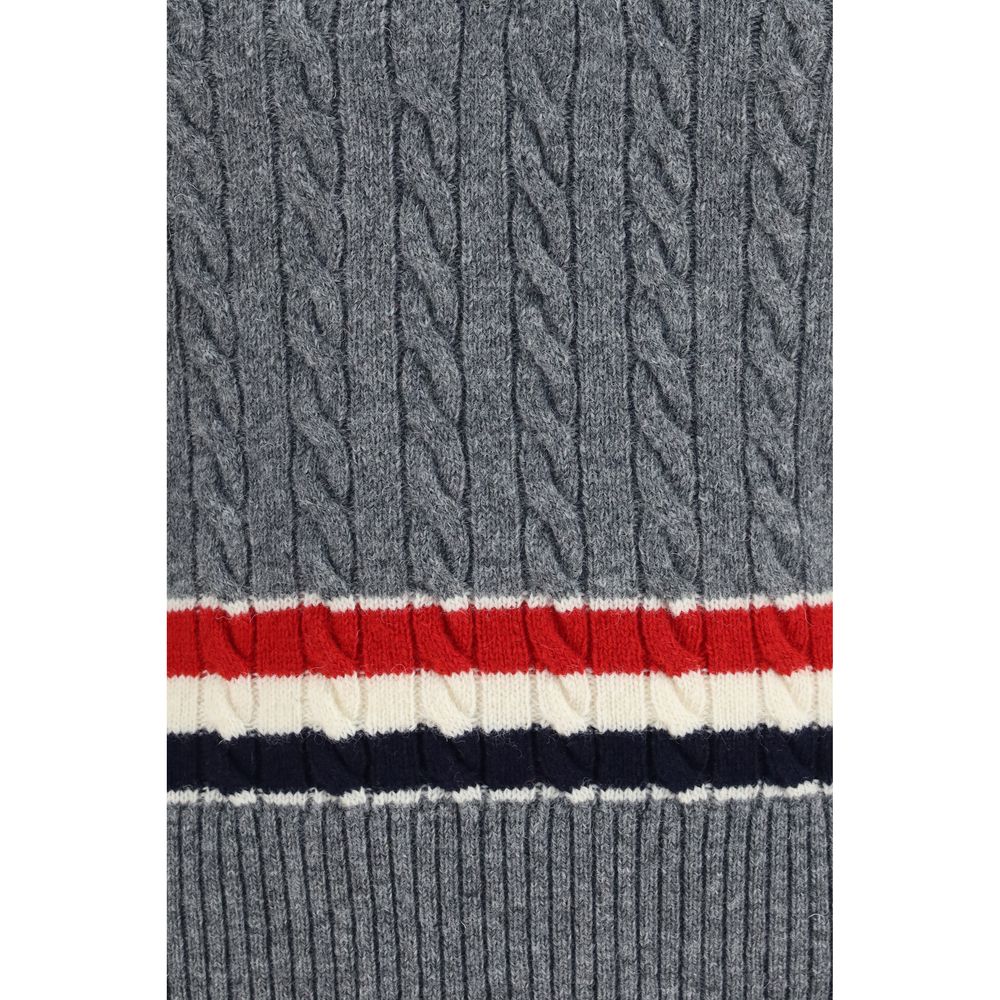 Thom Browne Men's Regular Fit V Neck Merino Wool Sweater - Gray Signature Striped