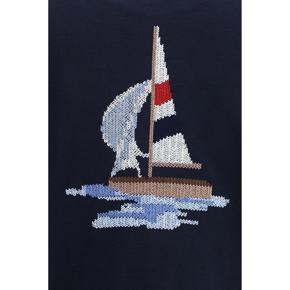 Thom Browne Men's Regular Fit V Neck &Boat Cotton Cardigan - Blue White Signature Striped