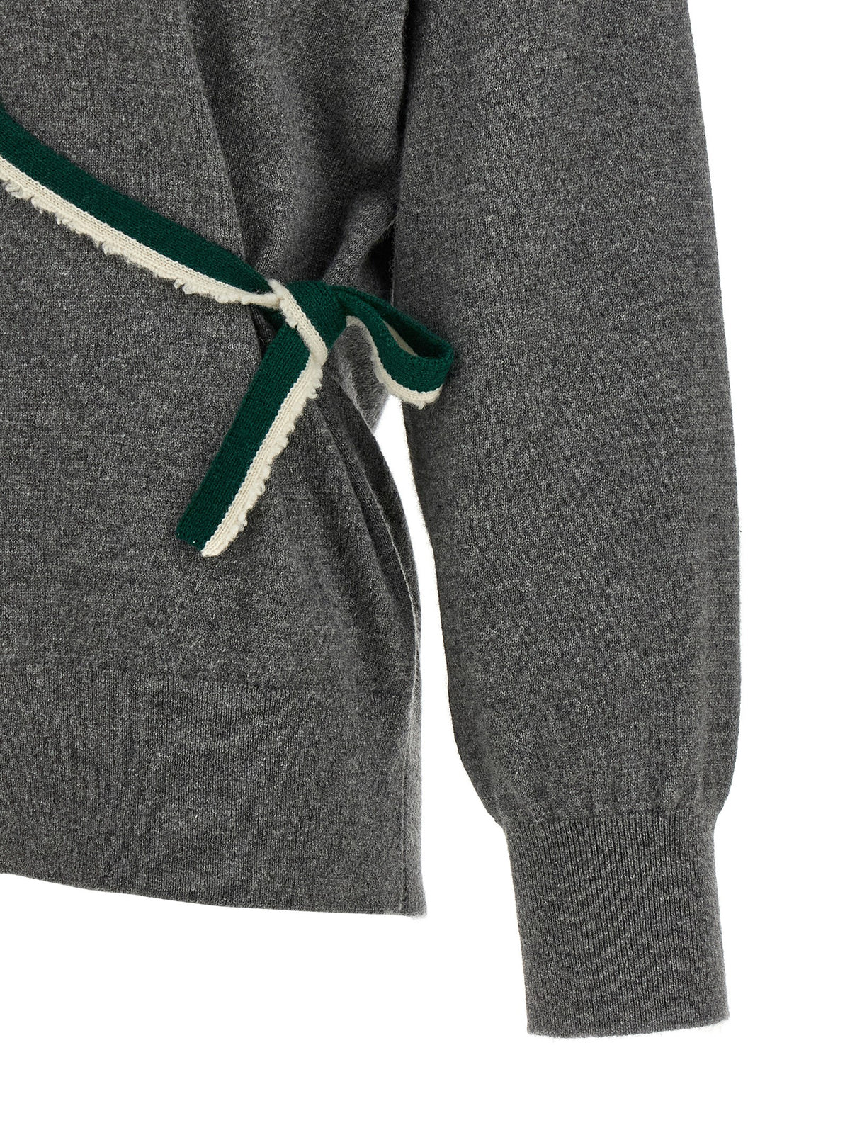 Dries Van Noten Women's V Neck Cashmere & Lace Cardigan - Cream Dark Green Gray