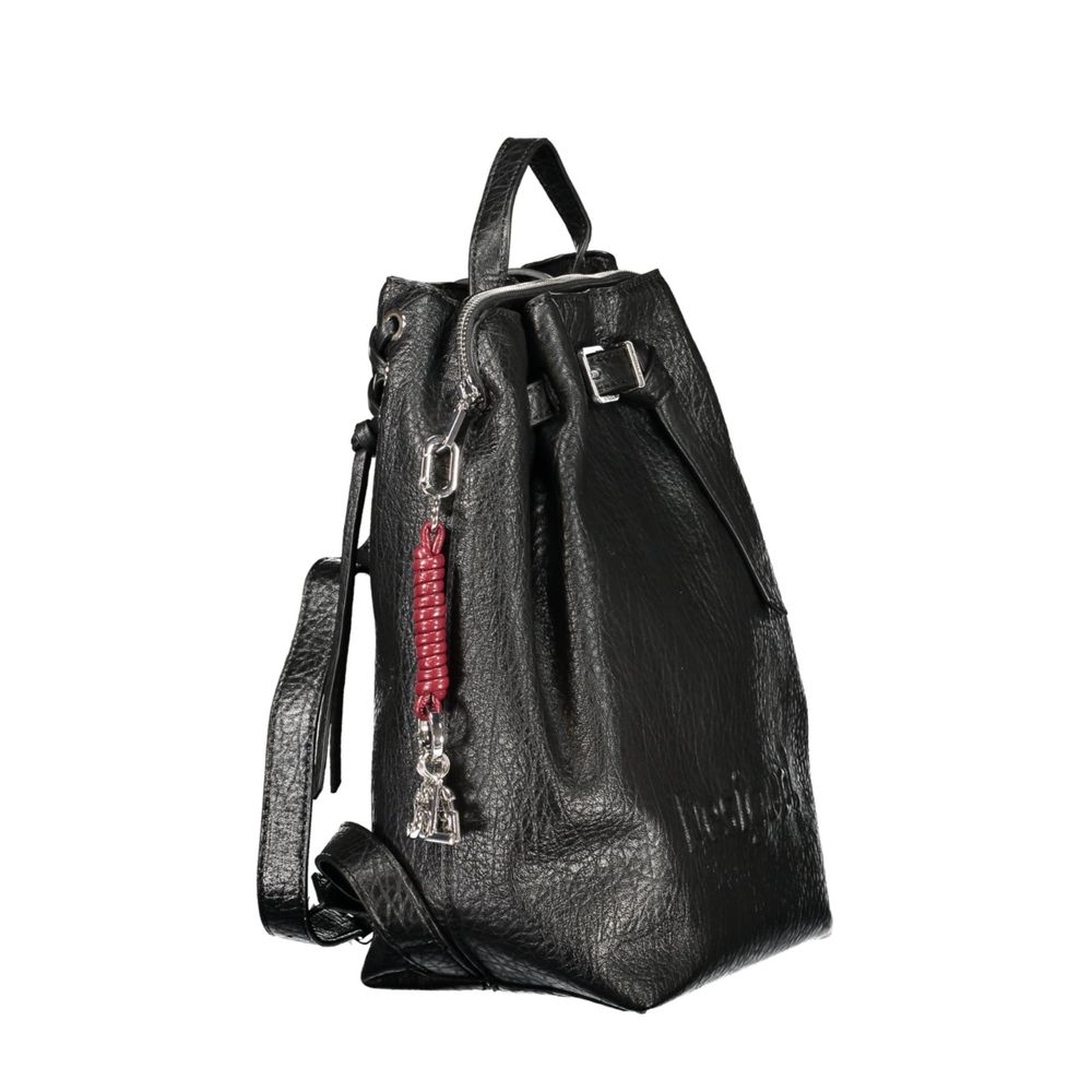 Backpack by Desigual for women in polyethylene black showcases an architectural Luena Polyethylene Backpack design, featuring a secure snap & zipper, ample built-in-compartments, external-pockets, internal-pockets & cardholder, and architectural backpack-strap, adjustable-strap & handle for a sophisticated look.