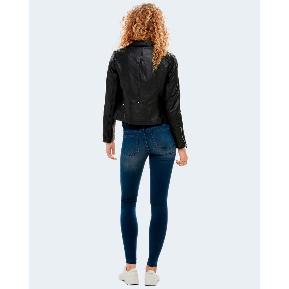 Only Women's Biker Polyester Polyurethane Faux Leather Jacket - Black