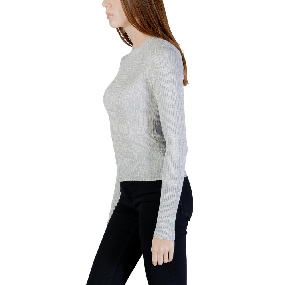 Jacqueline De Yong Women's Round Neck Lurex Leather & Viscose Sweatshirt - Silver