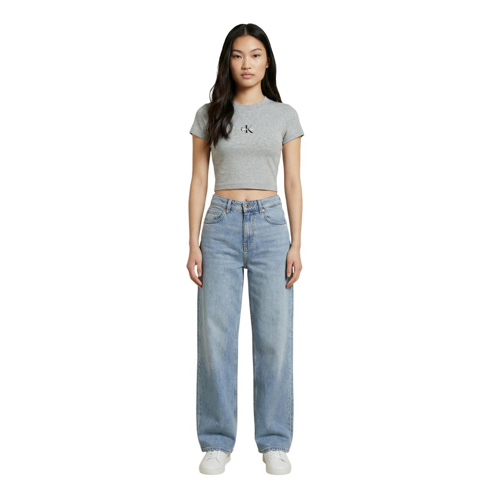 Calvin Klein Jeans The Monogram Women's Short-Sleeve Stretch Cotton T-Shirt - Gray Monogram