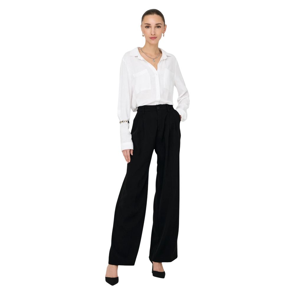 Jacqueline De Yong Women's Bootcut Wide High Rise Polyester Viscose & Nylon Trousers - Black