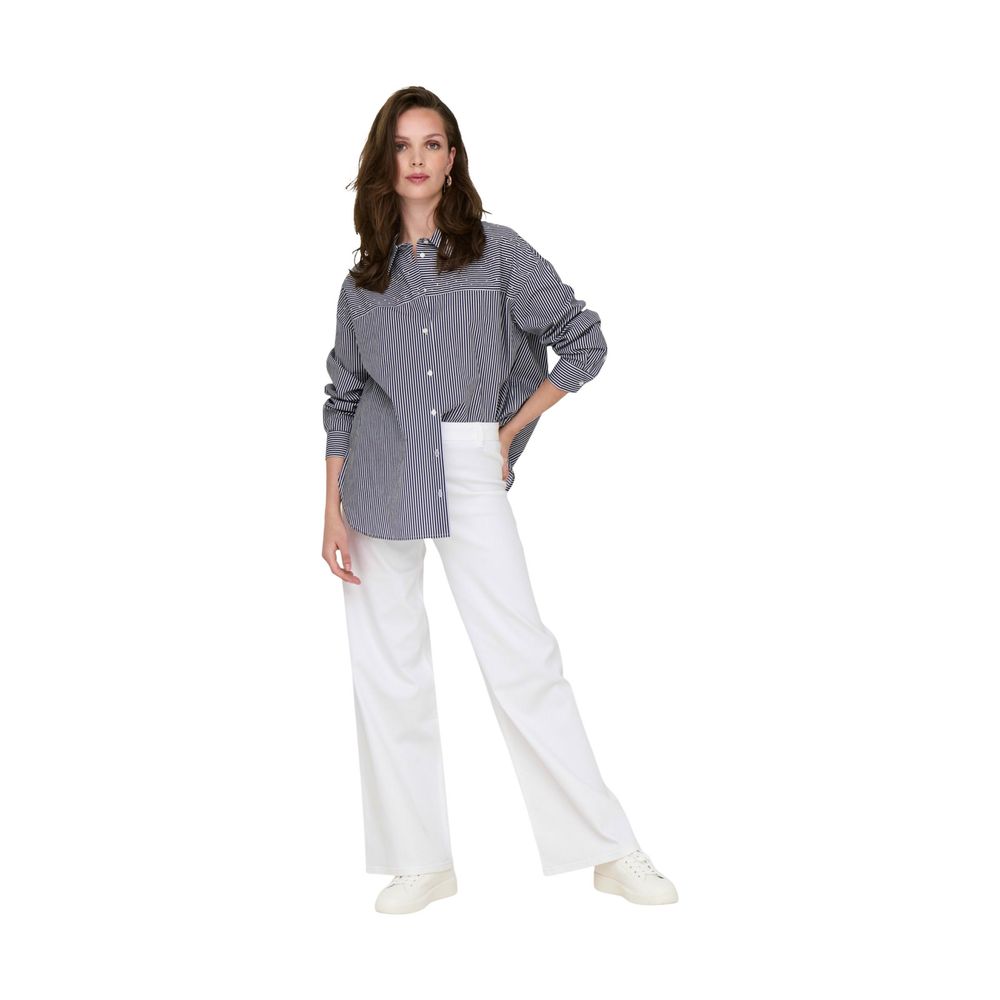 Jacqueline De Yong Women's Flared Bootcut Wide High Rise Stretch Polyester Cotton Trousers - White