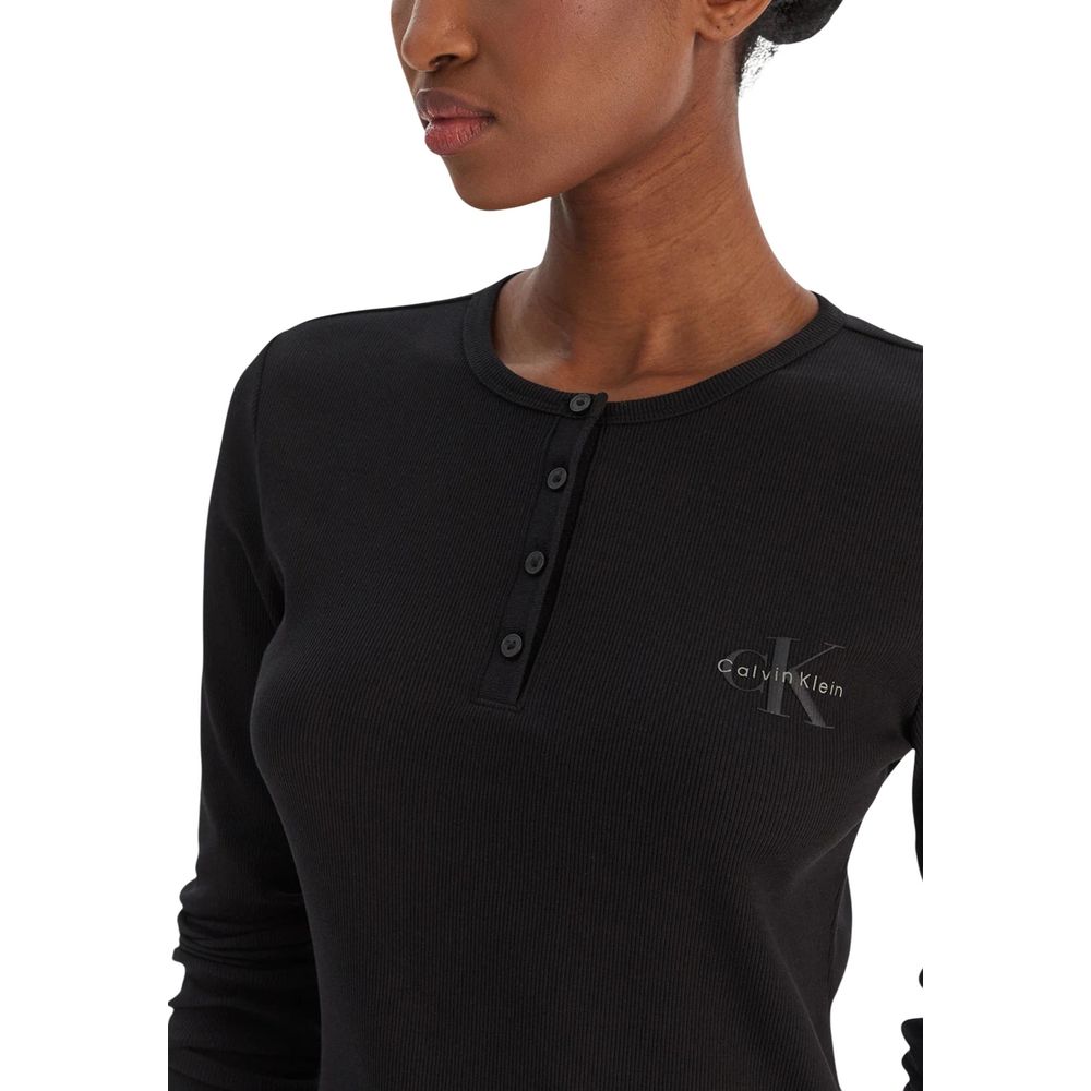 Calvin Klein Jeans Women's Long-Sleeve Round Neck Stretch Cotton T-Shirt - Black