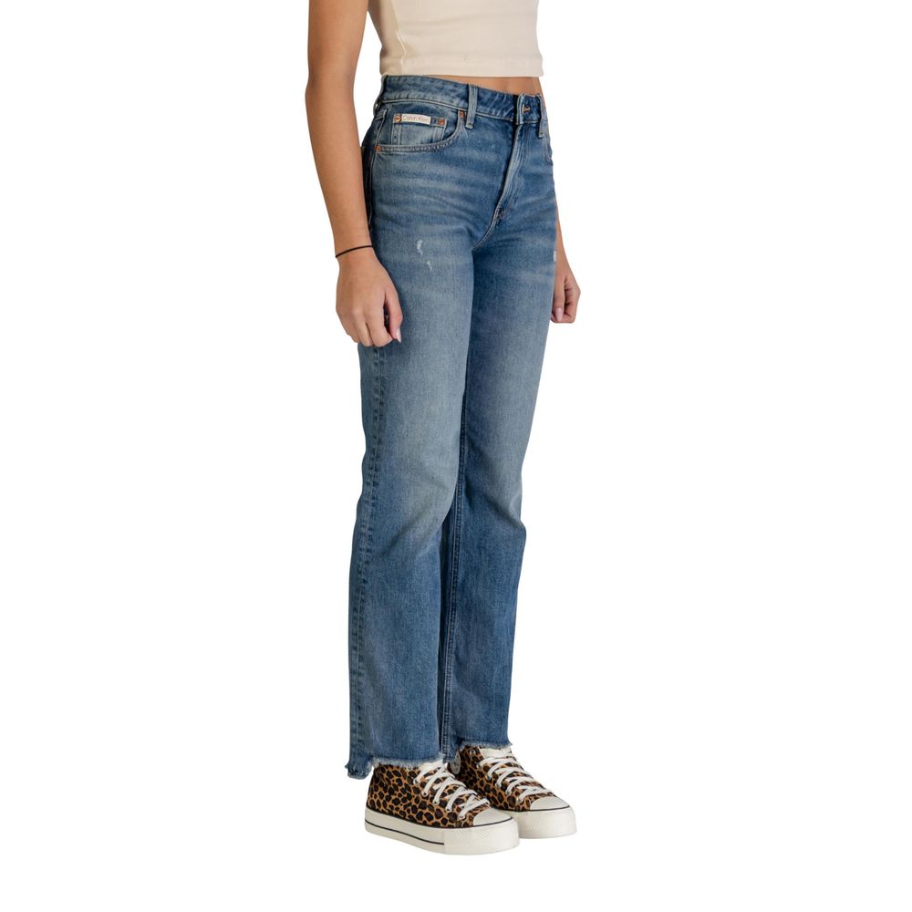 Calvin Klein Jeans Women's Straight Regular Fit Wide Mom High Rise Stretch Denim Cotton Jeans Jeans - Blue