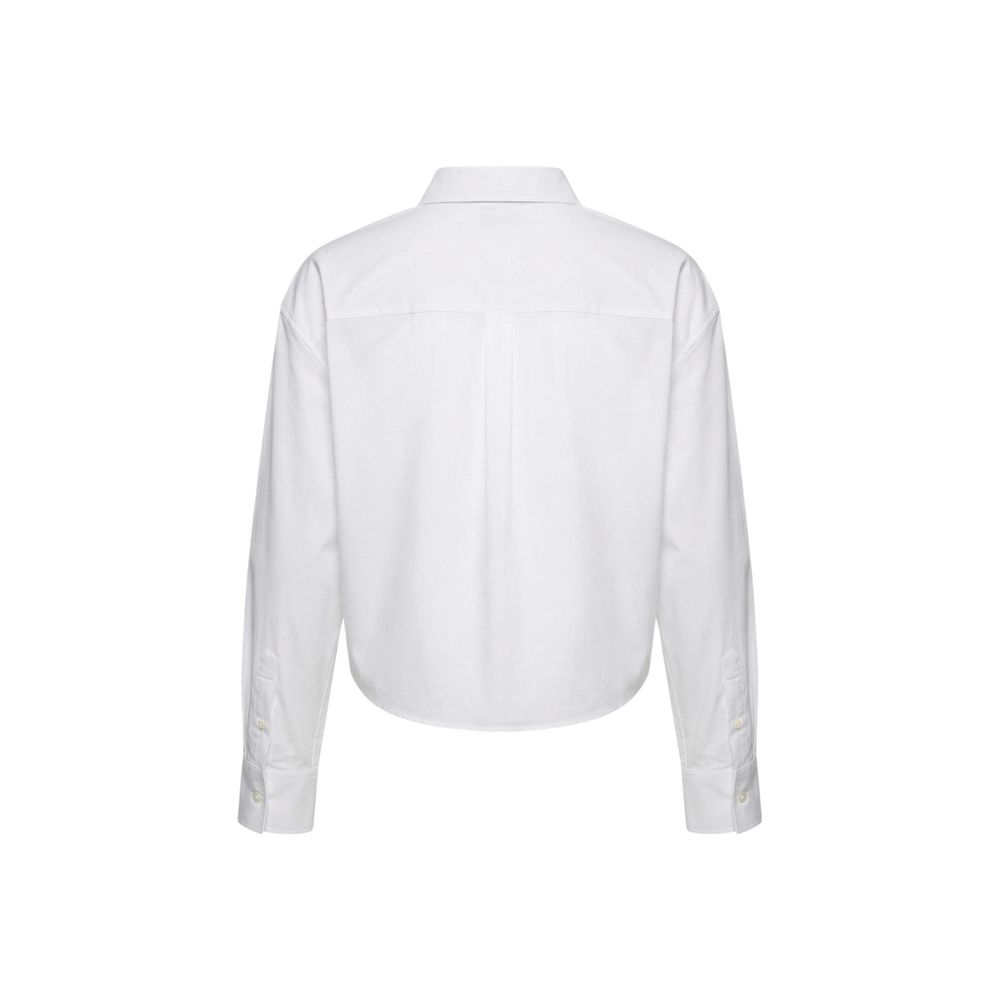 Calvin Klein Jeans Women's Crop Top Cropped Long-Sleeve Cotton Blouse - White
