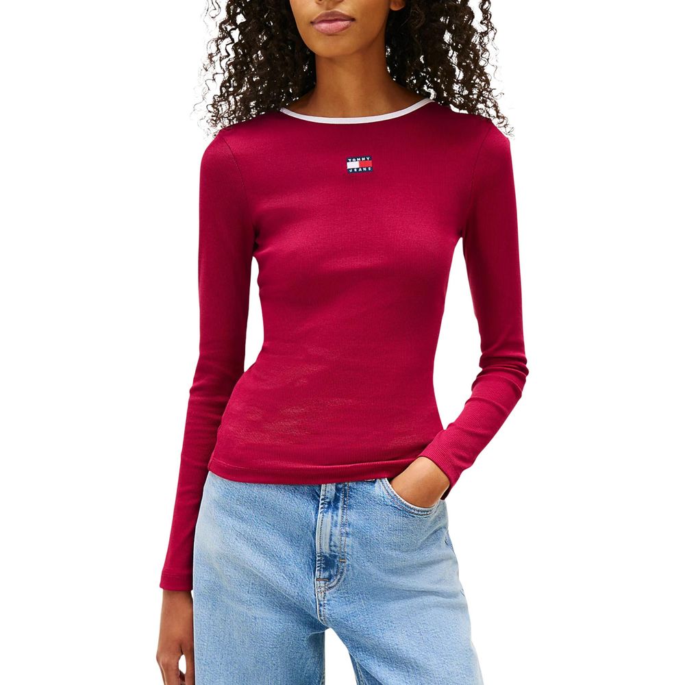 Tommy Hilfiger Jeans Women's Long-Sleeve Crew Neck Stretch Cotton T-Shirt - Bordeaux