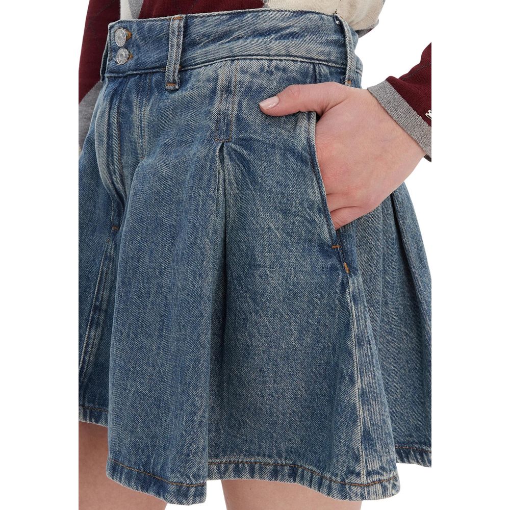 Tommy Hilfiger Jeans Women's Denim Flared Mid Rise Cotton Mini Skirt - Blue