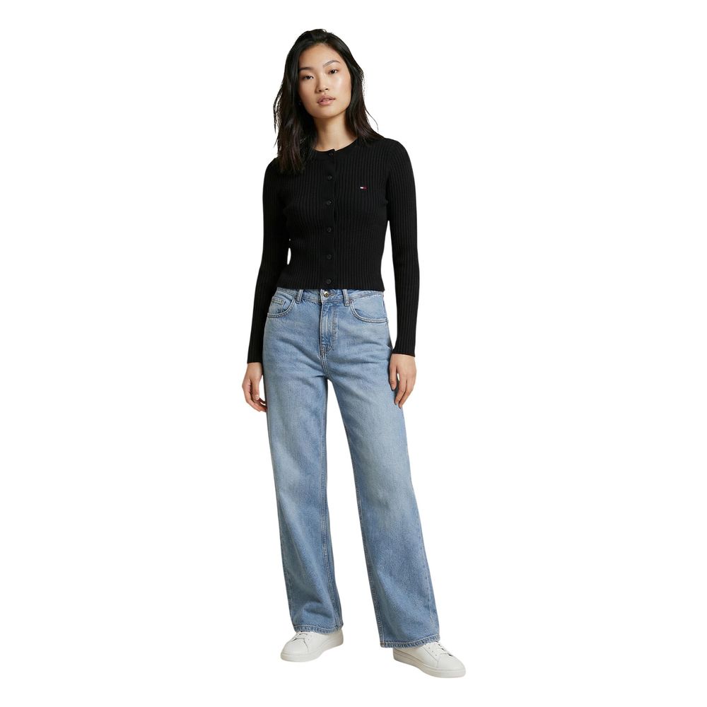 Tommy Hilfiger Jeans Women's Crop Top Cropped Organic Cotton & Polyamide Cardigan - Black