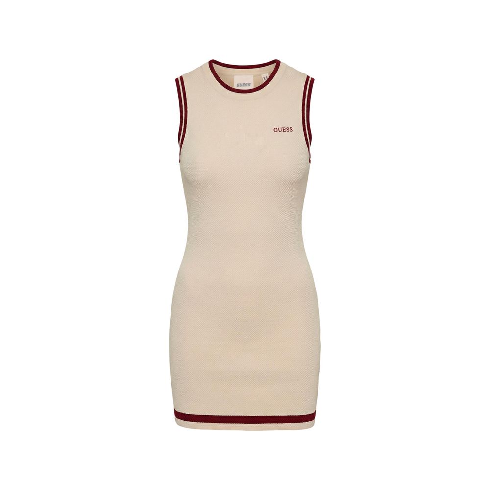 Guess Active Women's Sleeveless Round Neck Nylon & Viscose Midi Short Dress - Beige