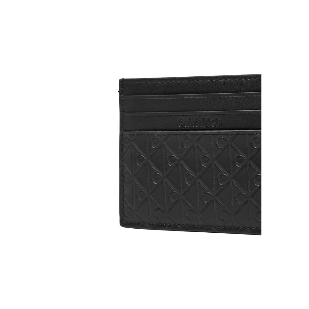 Calvin Klein Leather Cardholder Card Case - Black Patterned Monogram