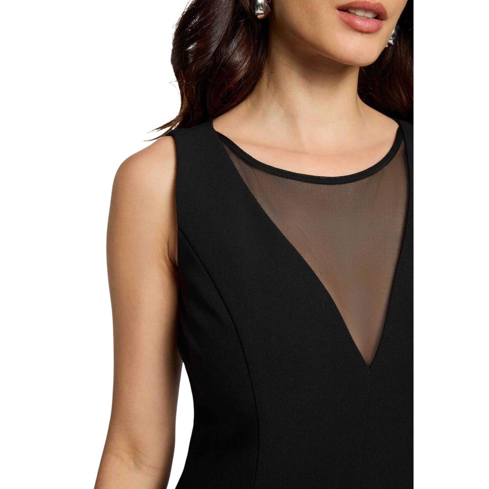 Morgan De Toi Women's Flared Sleeveless V Neck Stretch Polyester & Viscose Midi Dress - Black
