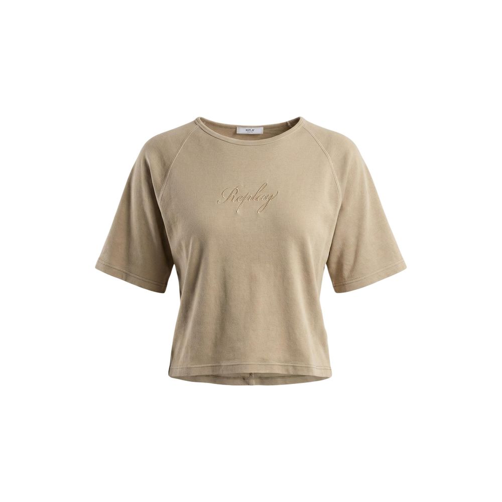 T-Shirt by Replay for women in cotton beige features an edgy silhouette, meticulously detailed with a sophisticated and for a truly edgy finish.