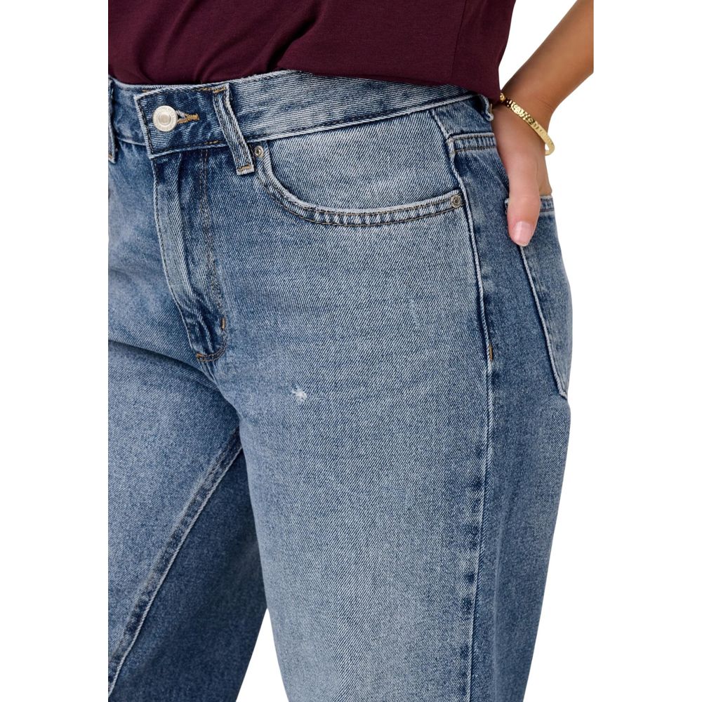 Only Women's Relaxed Fit Wide Mid Rise Denim Cotton Jeans - Blue Natural