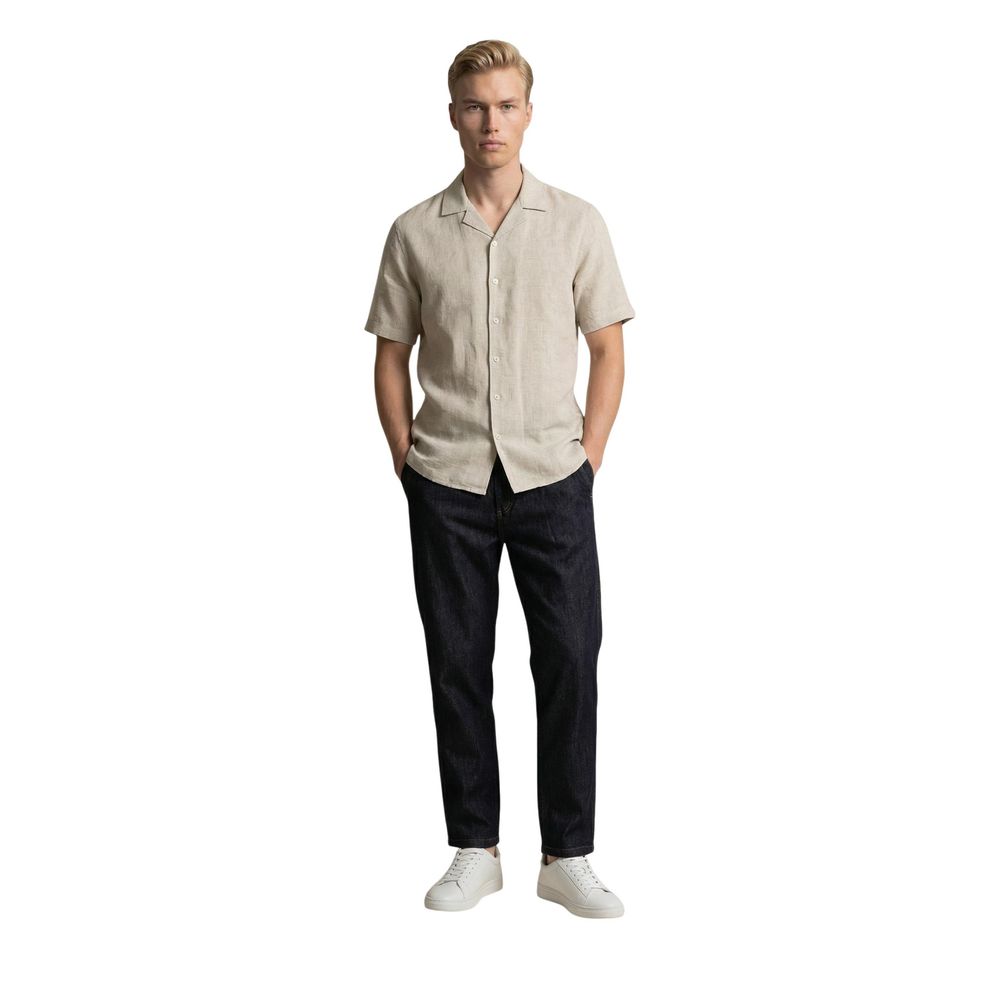 Gianni Lupo Men's Regular Fit Short-Sleeve Linen Shirt - Beige
