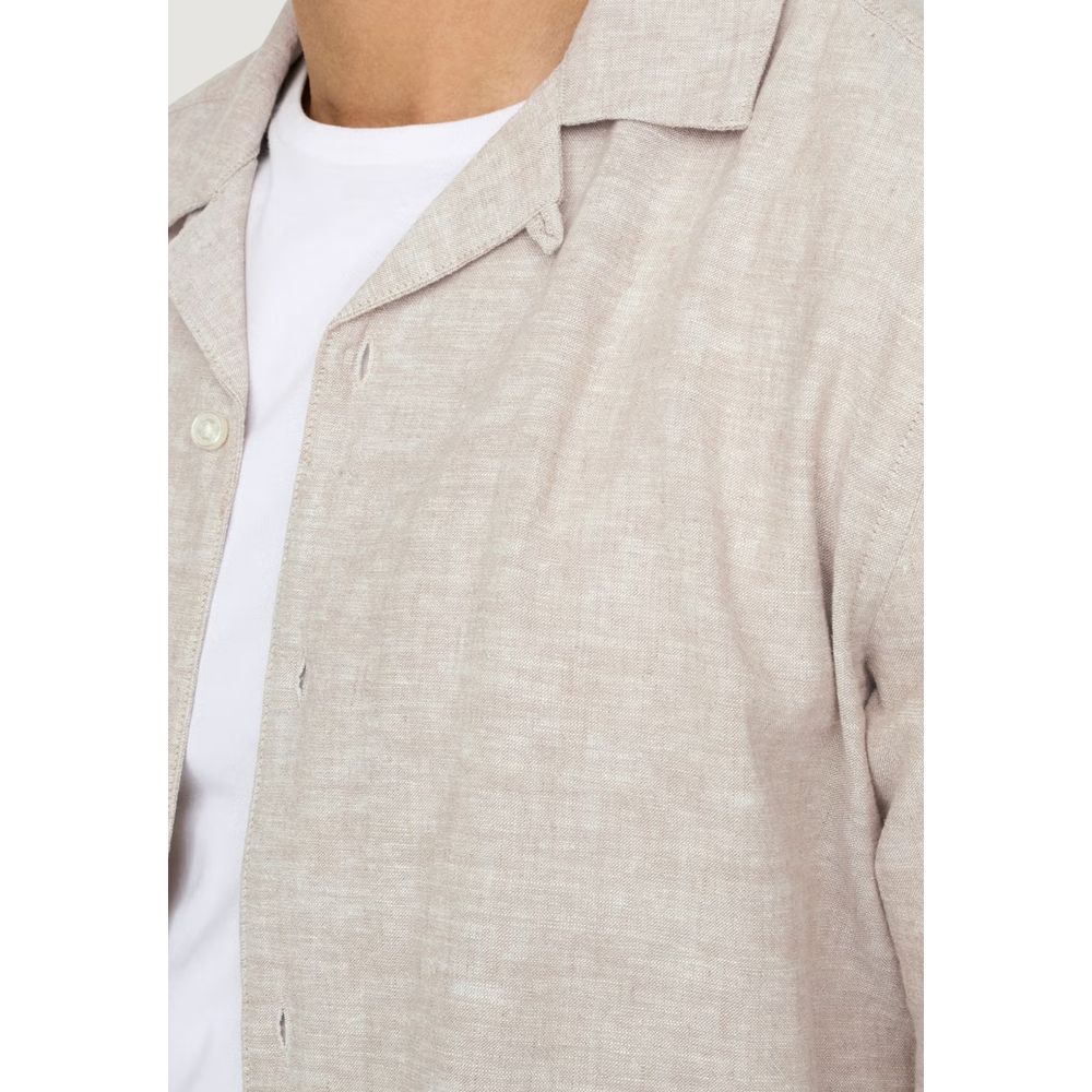 Only & Sons Men's Relaxed Fit Regular Short-Sleeve Cotton & Linen Shirt - Beige