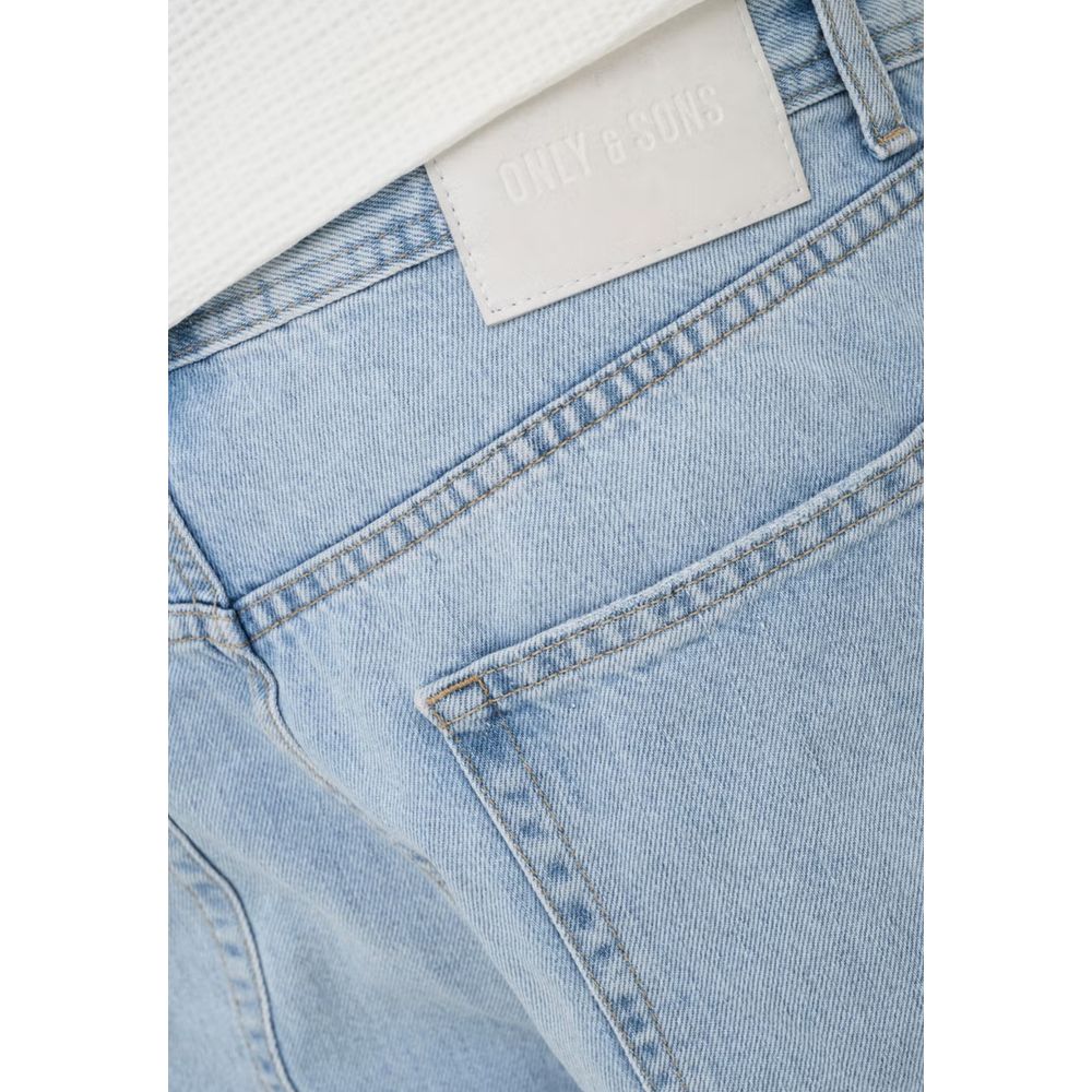 Only & Sons Men's Regular Fit Mid Rise Organic Cotton Bermuda Shorts - Light Blue