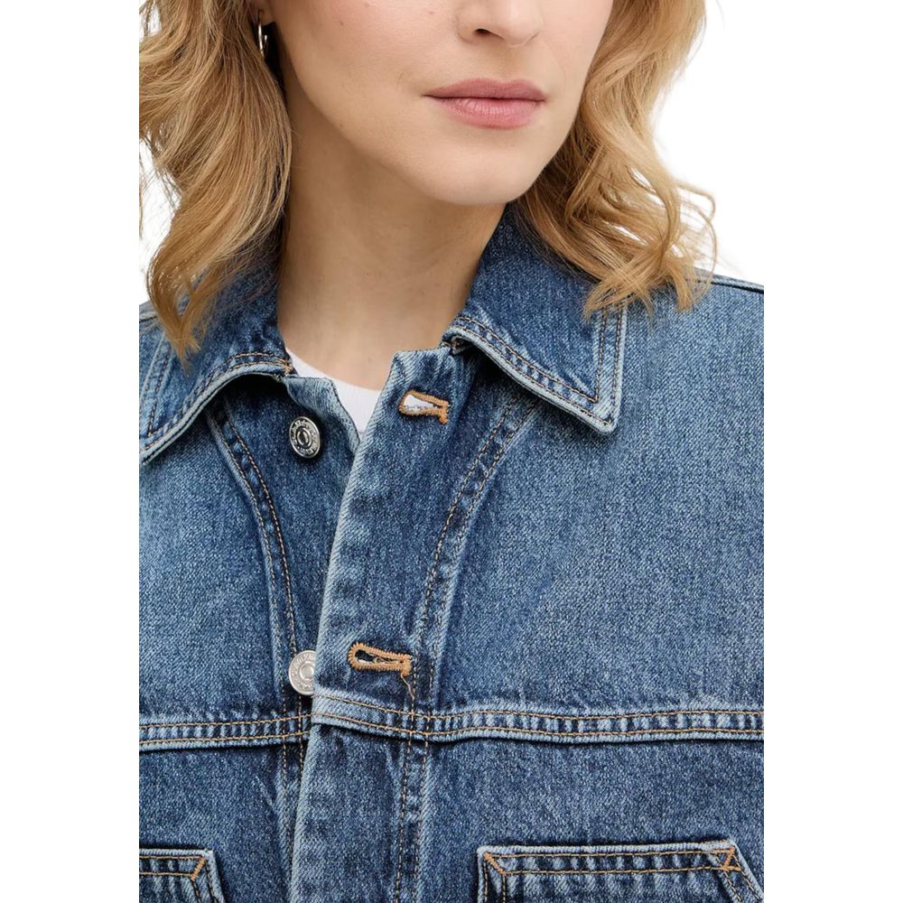 Calvin Klein Jeans Women's Crop Top Denim Cotton Trucker Jacket - Blue Natural