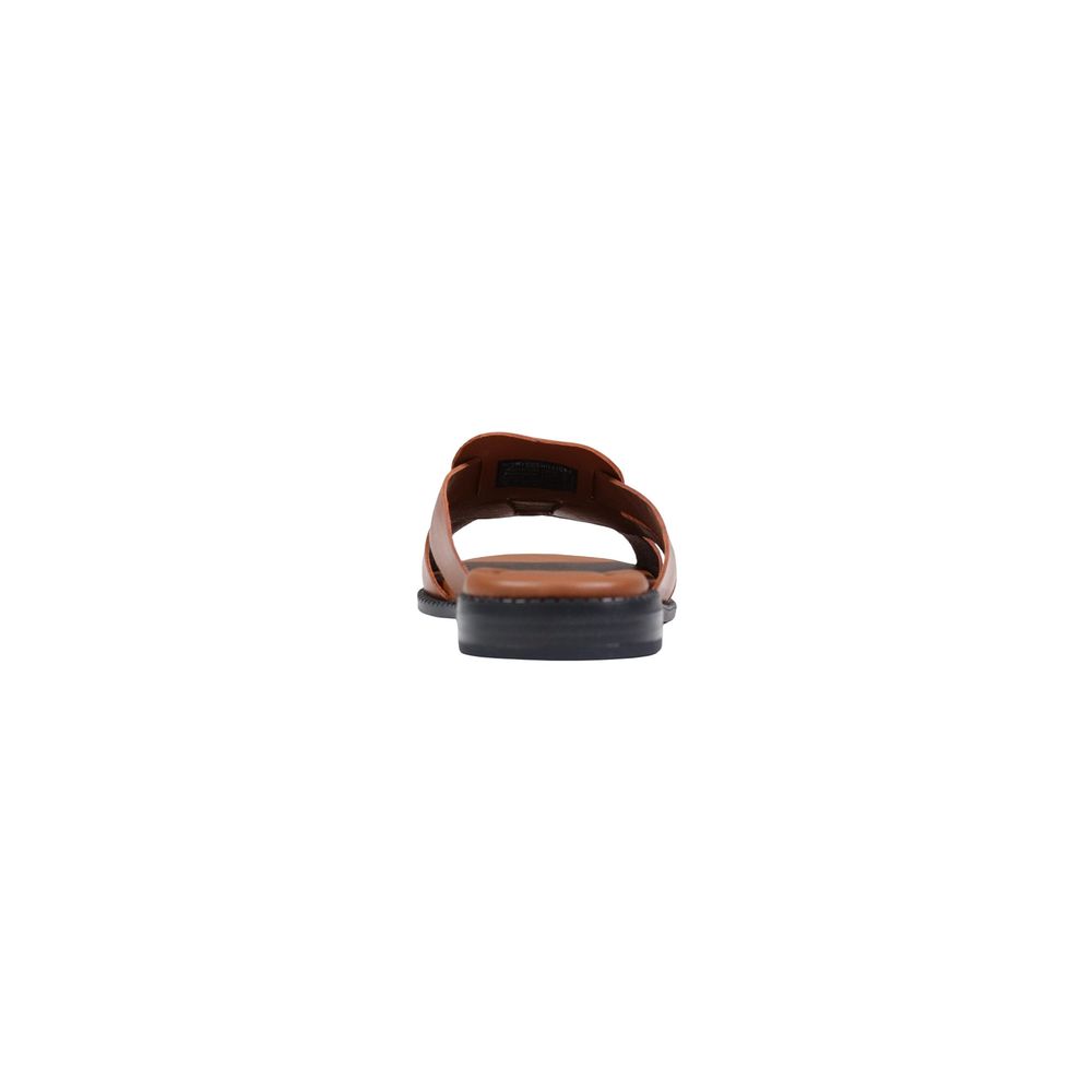 Tommy Hilfiger Women's Leather Flat Sandals - Brown Signature