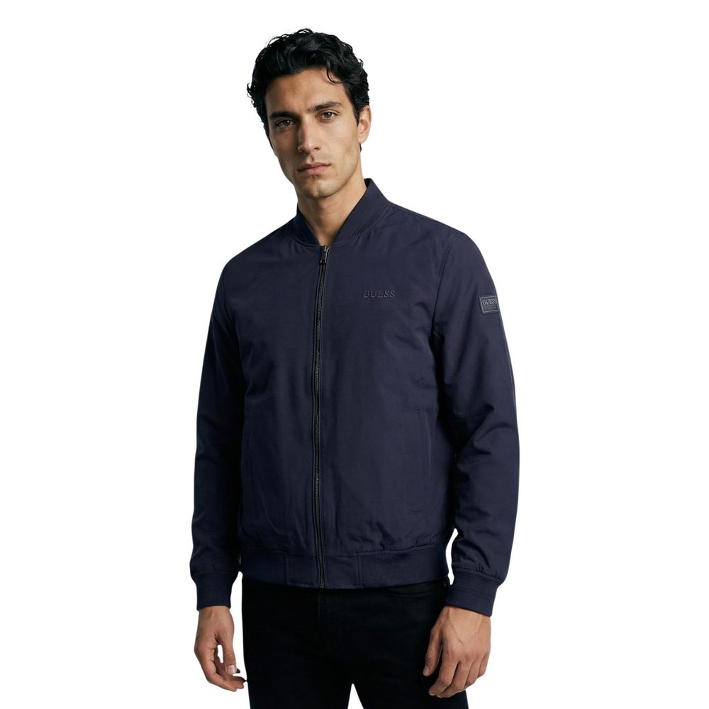 Guess Men's Lightweight Polyester Bomber Jacket - Blue