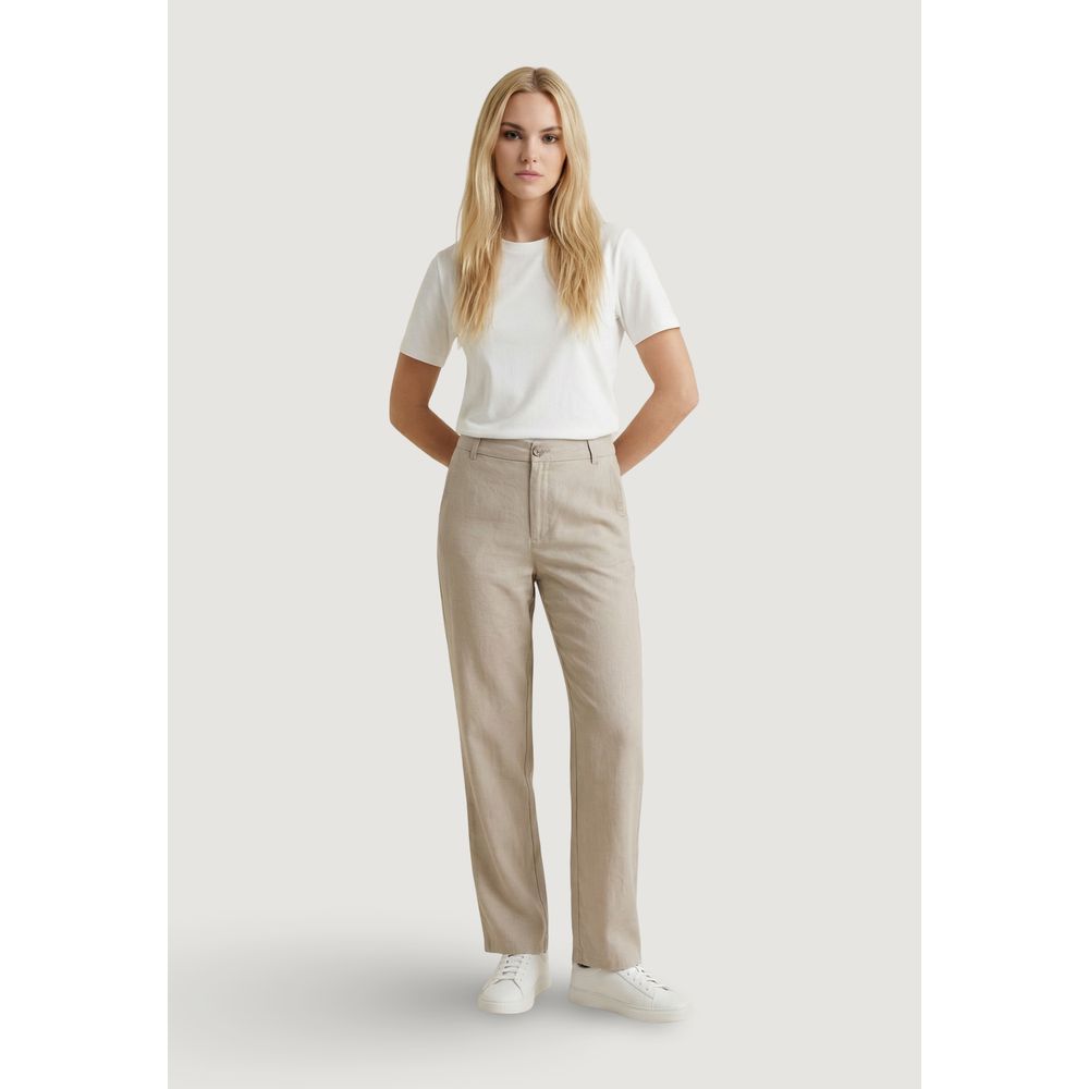 Only Women's Straight Regular Fit Mid Rise Polyester & Viscose Trousers - Beige