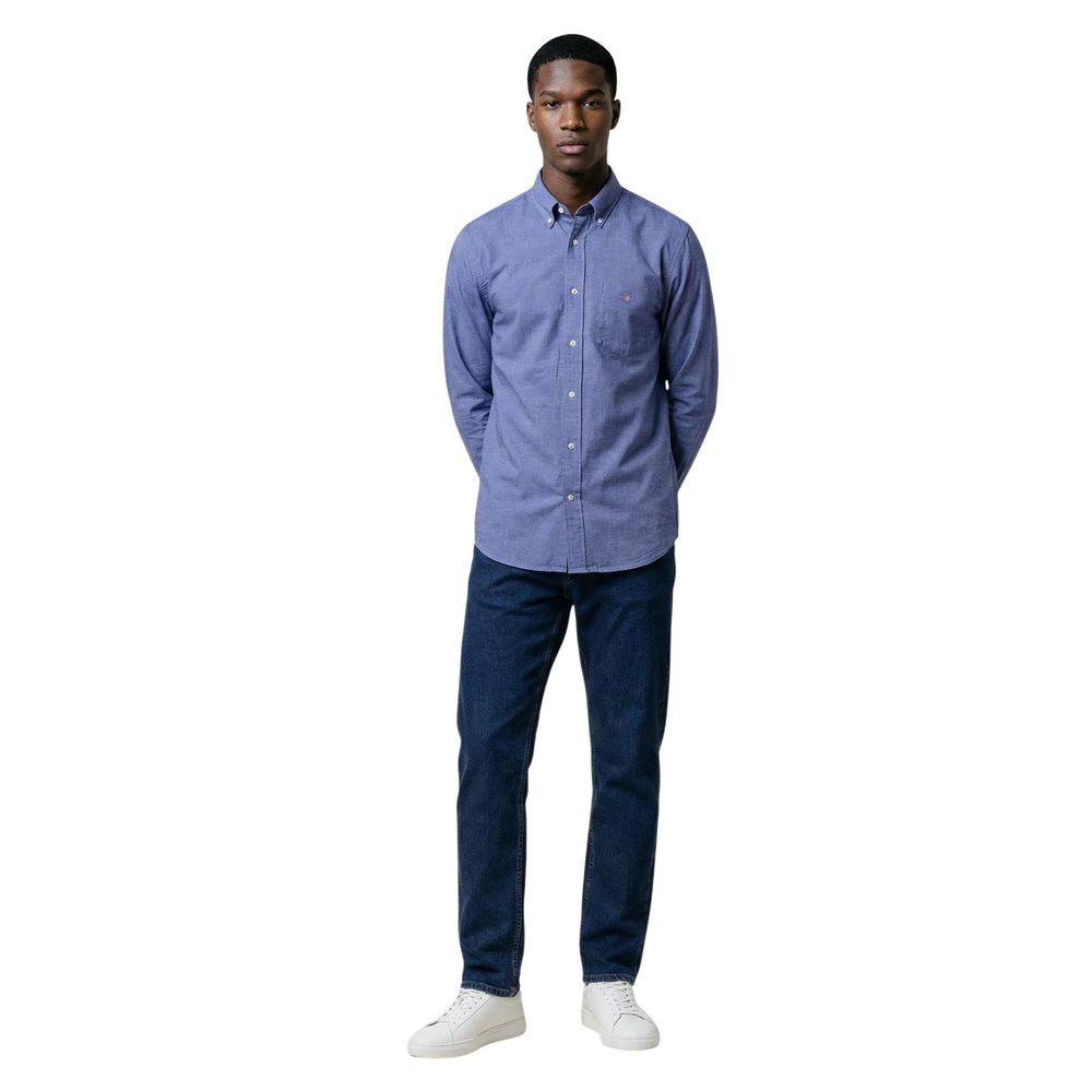 Gant Men's Regular Fit Long-Sleeve Round Neck Cotton Dress Shirt - Blue Signature