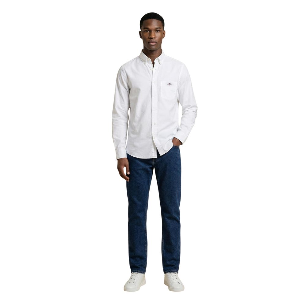 Gant Men's Regular Fit Long-Sleeve Round Neck Cotton Dress Shirt - White Signature