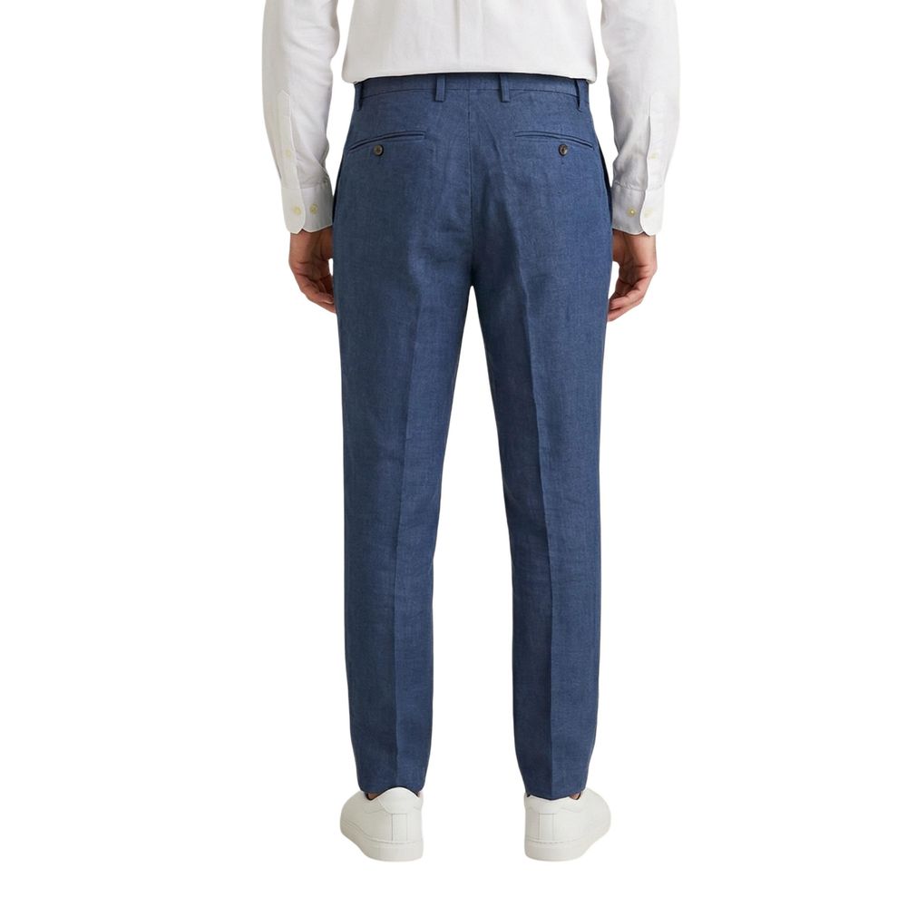 Borghese Men's Regular Fit Linen Trousers - Blue Natural