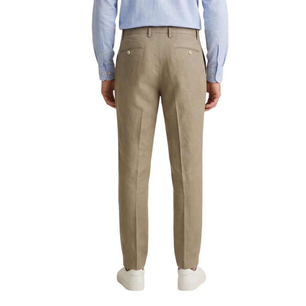 Borghese Men's Regular Fit Linen Trousers - Beige Natural
